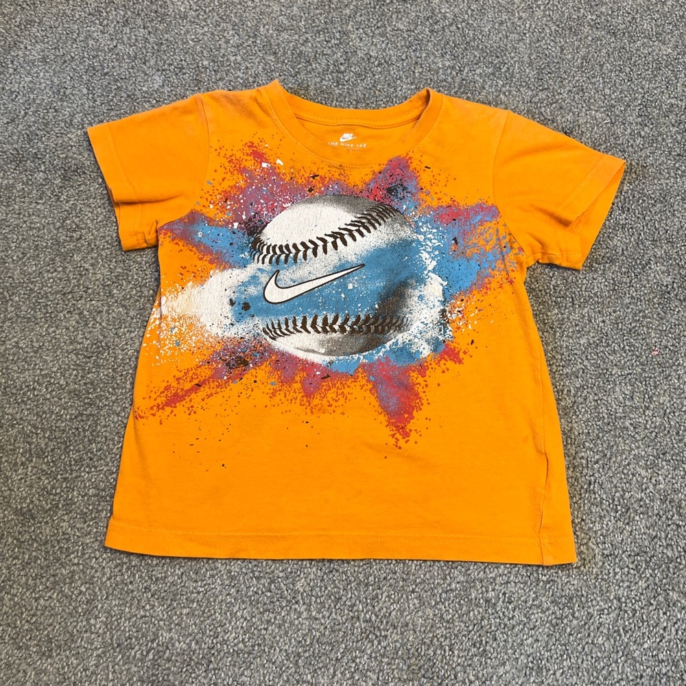 Vintage nike shirt boys 6 orange‎ blue baseball shirt logo y2k swoosh streetwear